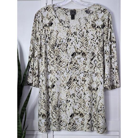 Clara Sun Woo Womens Medium Slinky Snake Print Surplice Sleeve Blouse Tunic USA - Picture 1 of 6